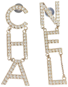 Pendientes Chanel Letras Cristal Dorado