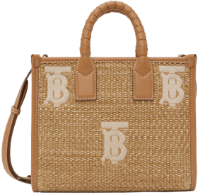 Tote Freya grande de rafia con monograma y efecto