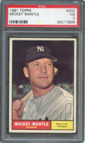 1961 Topps #300 Mickey Mantle PSA 3 Graded Baseball Card MLB New York Yankees