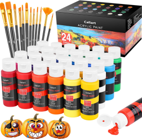 Caliart 24 Colors Acrylic Paint Set with Brushes