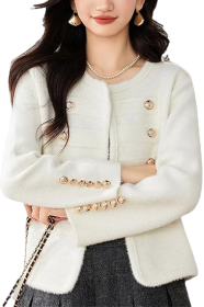 Women's Crew Neck Open Front Cardigan Sweater