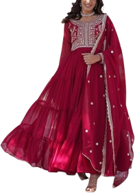 Women's Embroidered Pearl Work Anarkali Suit