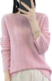 Women's Crew Neck Pullover Hollow Knit Sweater Pullover