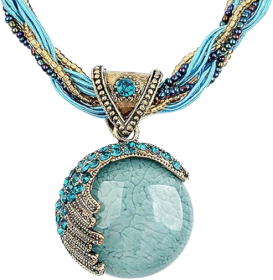 Twist Rope Turquoise Rhinestone Chain Pendant