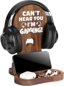 Gamer Room Decor Wooden Headset Stand