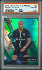 Graded 2018 Topps Finest UCL Kylian Mbappe #50 Green Refractor