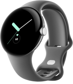 Google Pixel Watch, 41mm Polished Silver Case w/Charcoal Active Band