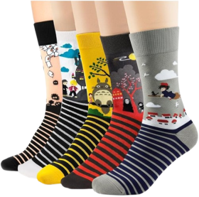 5 Pairs Stripe Colorful Top Cotton Crew Socks
