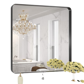 LOAAO 36X36 Inch Black Metal Framed Bathroom Mirror for Wall