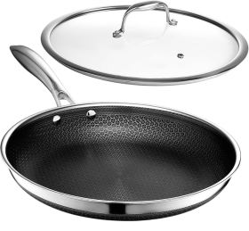 HexClad Hybrid Nonstick 12-Inch Frying Pan with Tempered Glass Lid