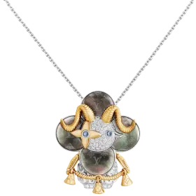 Vivienne Sheep Pendant, Yellow Gold, White Gold, Grey Mother-Of-Pearl, Diamonds & Colored Gemstones