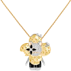 Vivienne Rat Pendant, 3 Golds, Lacquer, Diamonds & Colored Gemstones