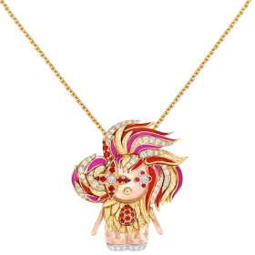 Vivienne Rooster Pendant, 3 Golds, Lacquer, Diamonds & Colored Gemstones