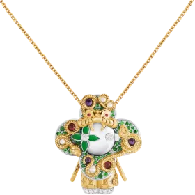 Vivienne Snake Pendant, Yellow Gold, White Gold, Lacquer, Diamonds & Colored Gemstones