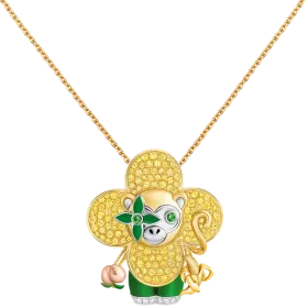 Vivienne Monkey Pendant, 3 Golds, Lacquer, Diamonds & Colored Gemstones