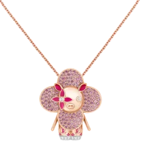 Vivienne Pig Pendant, Pink Gold, Lacquer, Diamonds & Colored Gemstones