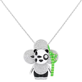 Vivienne Panda Pendant, White Gold, Yellow Gold, Onyx, Lacquer & Diamonds