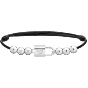 Silver Lockit Beads Bracelet, Silver and Black Polyester Cord