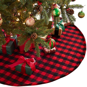 Christmas Tree Skirt 48Inch Buffalo Red and Black Plaid Decor