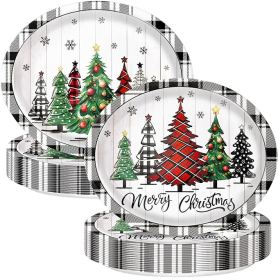 30 PCS Christmas Oval Paper Plates