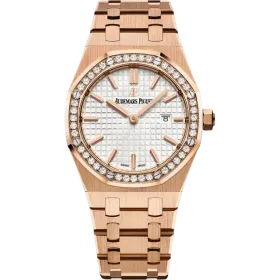 Audemars Piguet Royal Oak Rose Gold White Dial Diamond Bezel 33mm