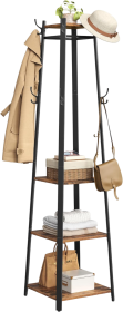 VASAGLE Coat Rack, 4 Shelves, Hall Coat Rack with Hooks for Scarves