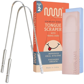 Tongue Scraper for Adults with Multicolor Travel Cases (2 Pack)