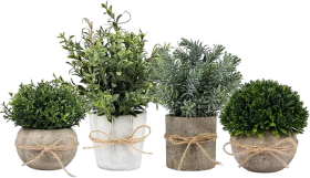 4 Pack Small Fake Plants in White Pulp Pot